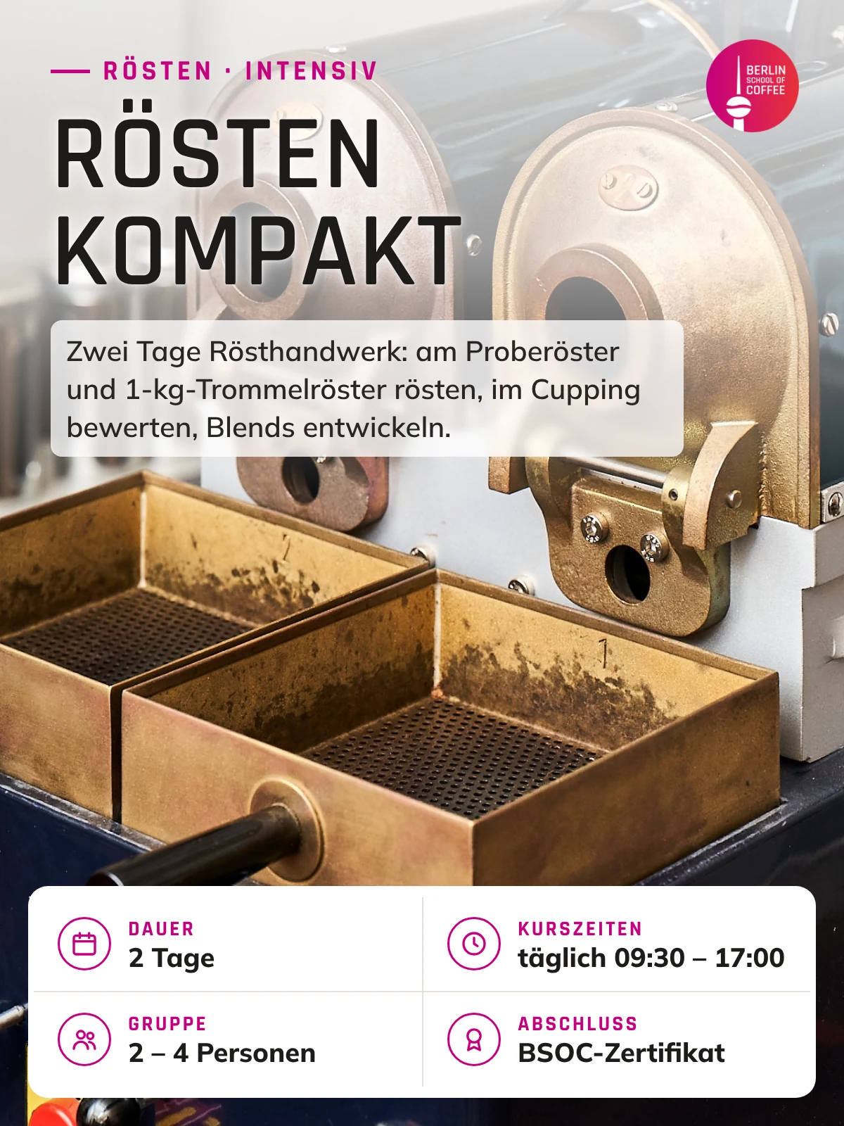 Rösten Kompakt – Kurs an der Berlin School of Coffee in Berlin: Dauer, Kurszeiten, Gruppengröße und Abschluss