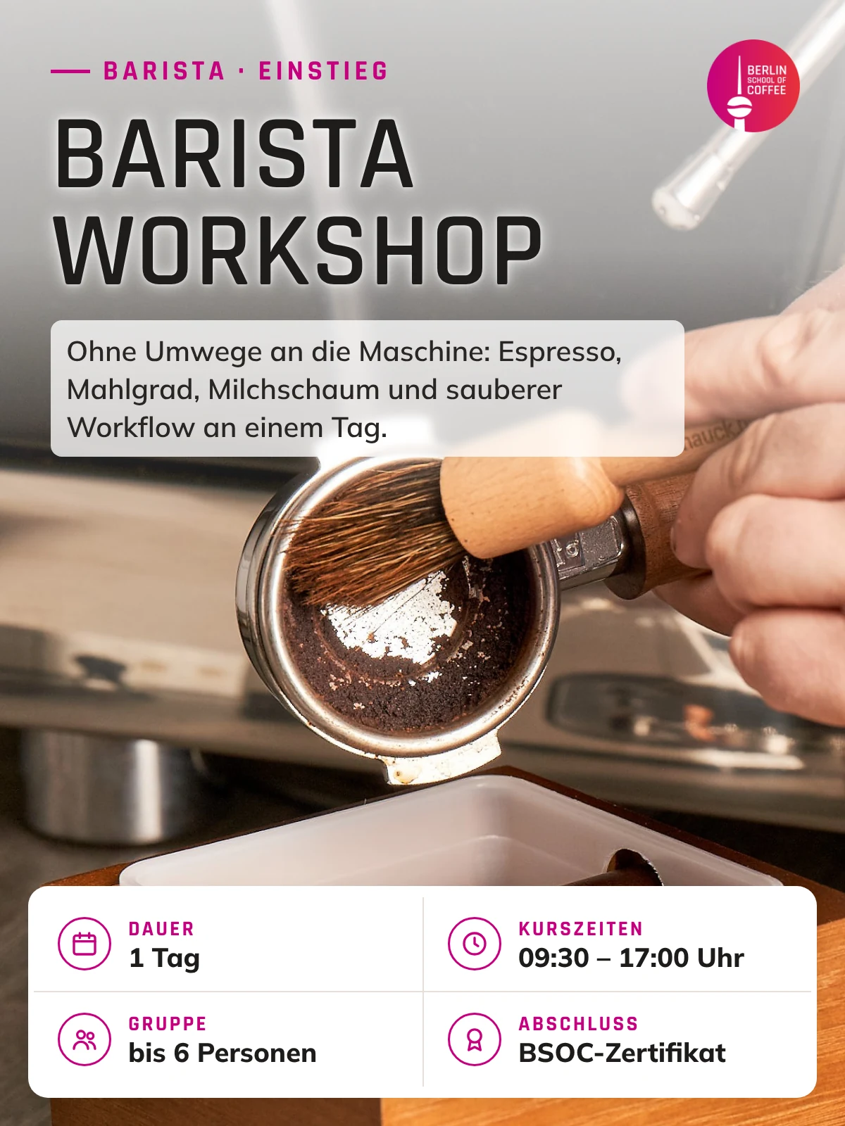 Barista Workshop – Kurs an der Berlin School of Coffee in Berlin: Dauer, Kurszeiten, Gruppengröße und Abschluss