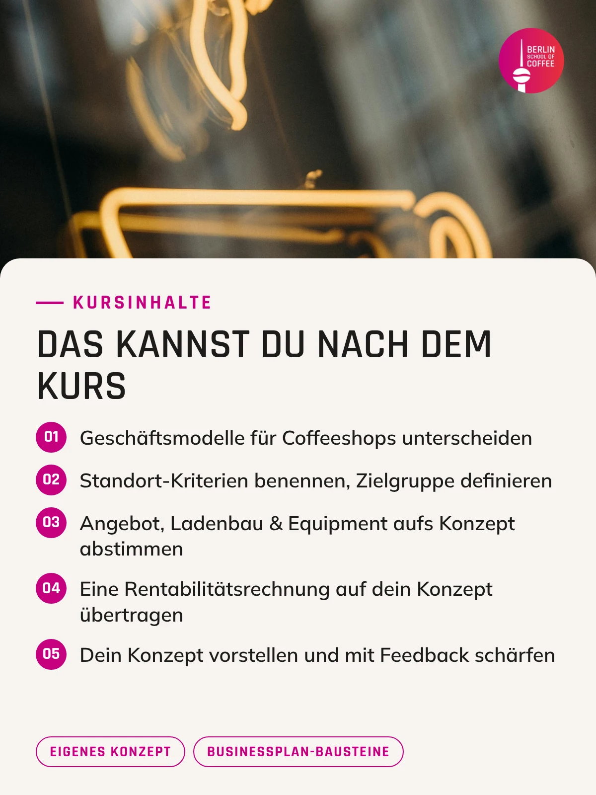 Coffeeshop Planung in Berlin – Kursinhalte und was du nach dem Kurs kannst