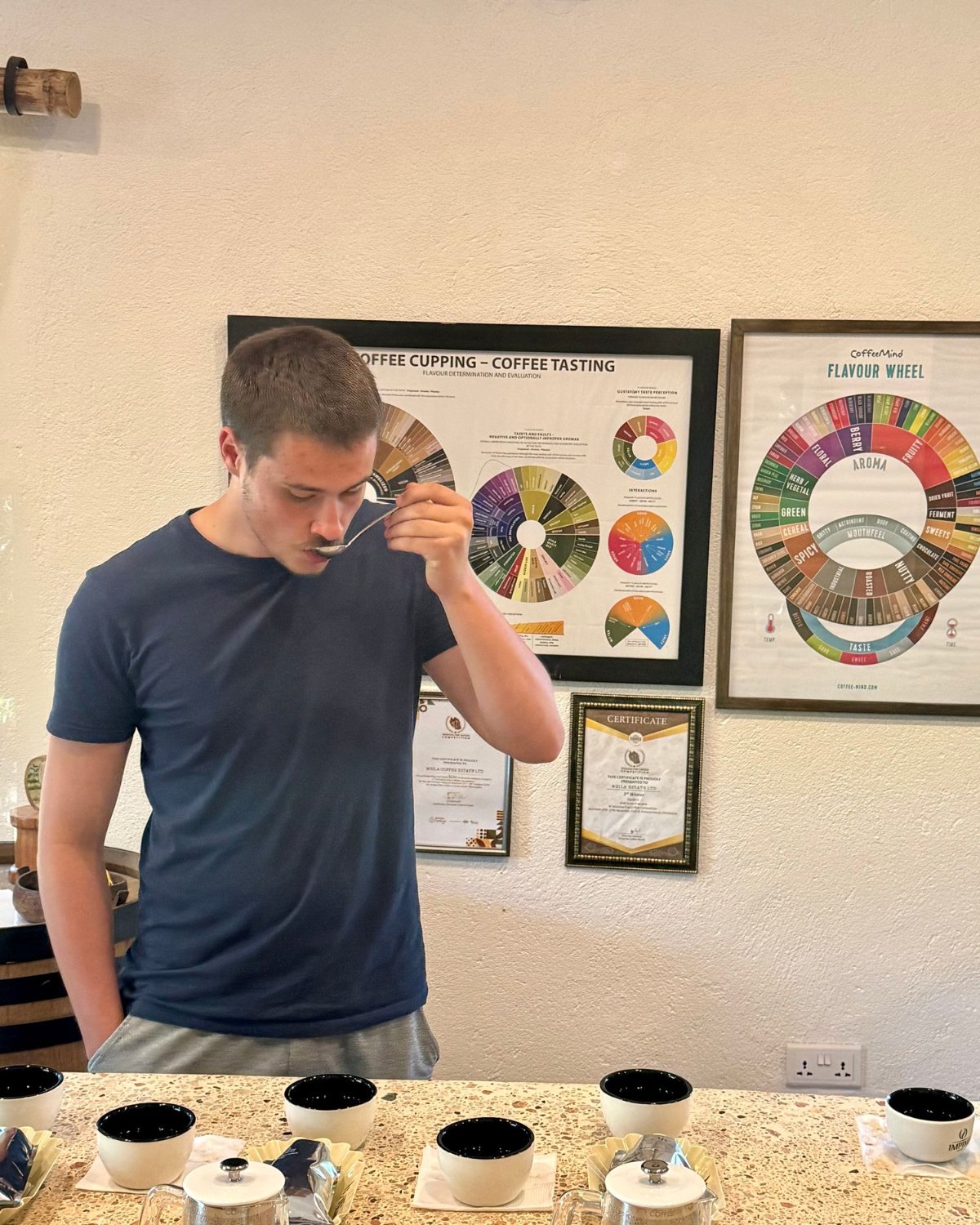 Cupping mit Aromarad auf der Ngila Coffee Estate